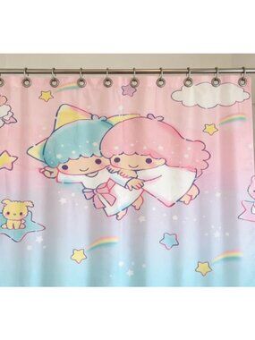 Kawaii Cartoon Twin Stars Shower Curtain 59" × 71" with 12 Hooks Included